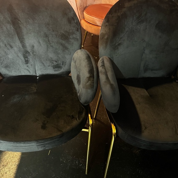 Elegant Black Velvet Chairs with Gold Legs